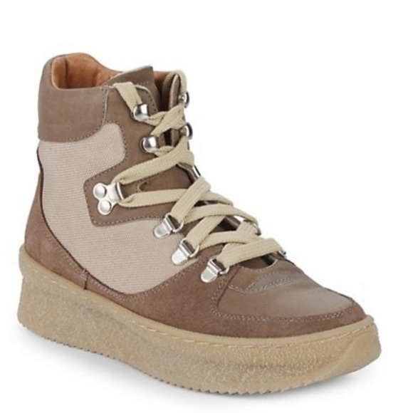 Renvy high top leather canvas platform sneakers‎ Paden suede beige tan 38 7.5 - Picture 1 of 8